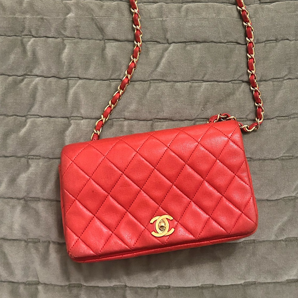 Authentic Chanel lambskin bag in red